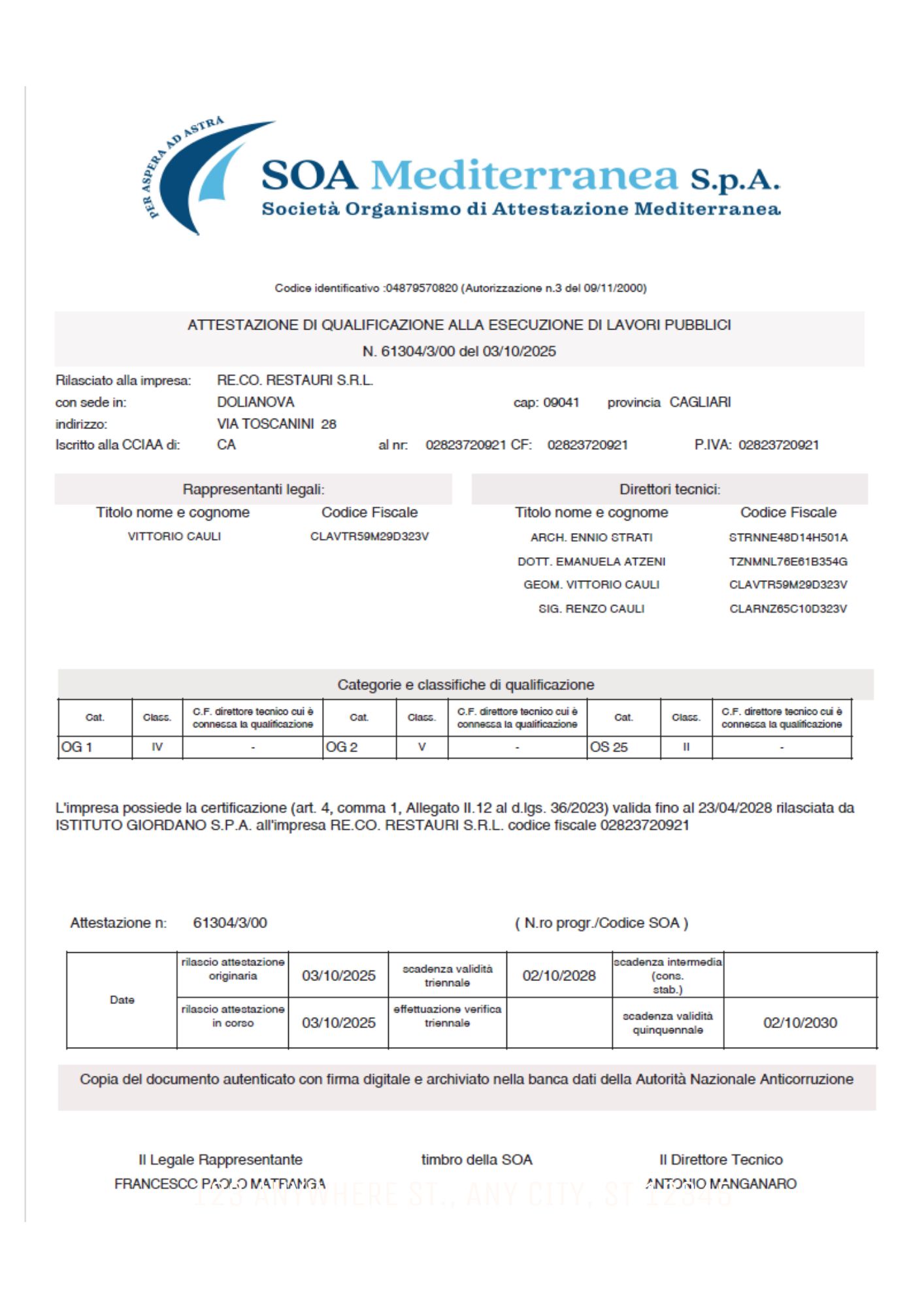 ATTESTAZIONE DI QUALIFICAZIONE ALLA ESECUZIONE DI LAVORI PUBBLICI